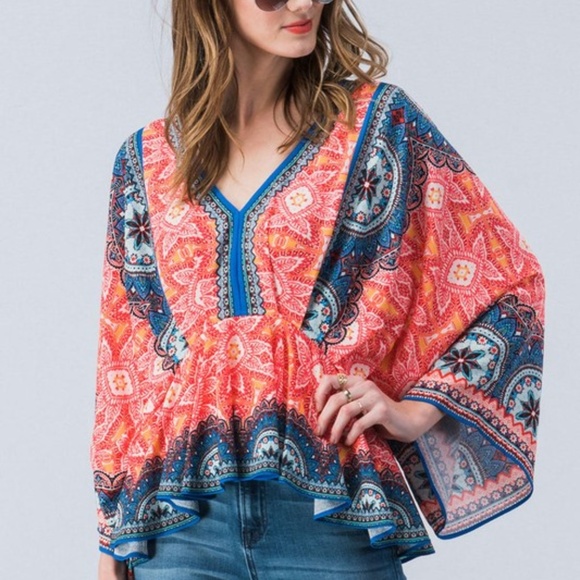 Tops - Boho Print  Dolman Sleeve Top